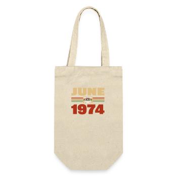 49. Geburtstag Juni Jahrgang 1974 Geschenkidee - Geschenkbeutel für Flaschen - Natur - Vorne