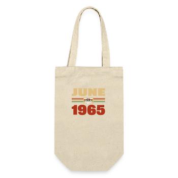 58. Geburtstag Juni Jahrgang 1965 Geschenkidee - Geschenkbeutel für Flaschen - Natur - Vorne