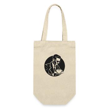 Männliche Vintage-Kaffeeliebhaber-Silhouette - Geschenkbeutel für Flaschen - Natur - Vorne