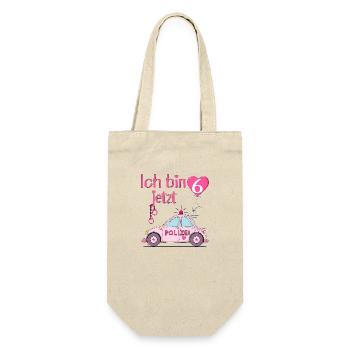 Polizeiauto Ich bin jetzt 6 Geburtstag Rosa - Geschenkbeutel für Flaschen - Natur - Vorne