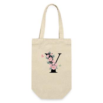Buchstaben und rosa Blumen - Geschenkbeutel für Flaschen - Natur - Vorne