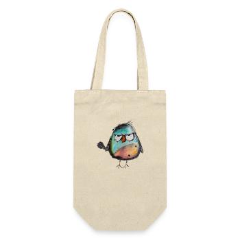 Wütender Vogel Aquarell handgemalter Vogel Spatz - Geschenkbeutel für Flaschen - Natur - Vorne
