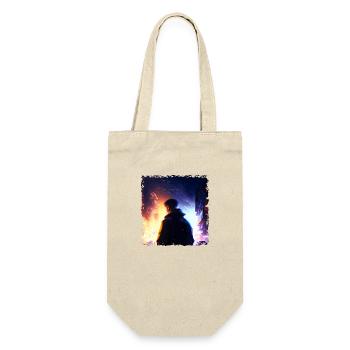 Burning city in neon colors and and young hero - Gift Bag for Bottles - nature - Front