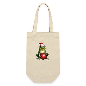 Frosch mit Weihnachtskugel 1 - Geschenkbeutel für Flaschen - Natur - Vorne