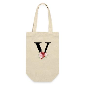 Roter floraler V-Buchstabe - Geschenkbeutel für Flaschen - Natur - Vorne