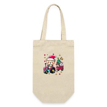 Teddy als Weihnachtsmann mit Otter und Hase fahren - Geschenkbeutel für Flaschen - Natur - Vorne