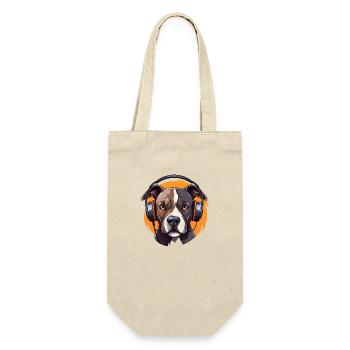 Pitbull mit Kopfhörern Cool - Geschenkbeutel für Flaschen - Natur - Vorne