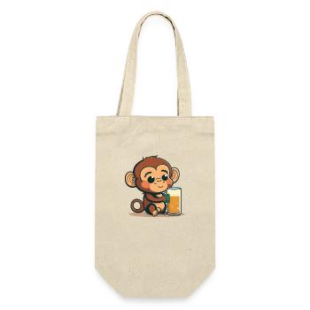 Mignon bébé singe avec de la bière - Sac à bouteille - nature - Devant