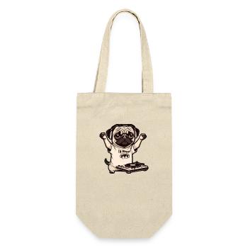 Beat Pug I DJ Mops I Musik Hund Geschenkidee - Geschenkbeutel für Flaschen - Natur - Vorne