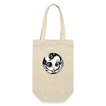 Süßes Cartoon Mädchen Lächeln - Minimal - Geschenkbeutel für Flaschen - Natur - Vorne