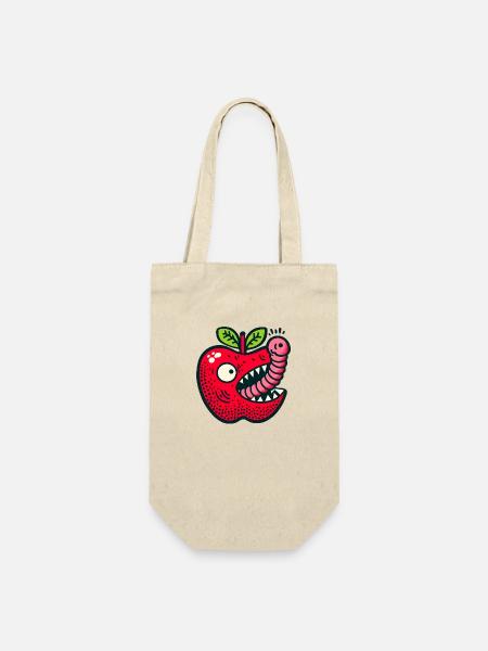 Apfel frisst Wurm - Geschenkbeutel für Flaschen - Natur