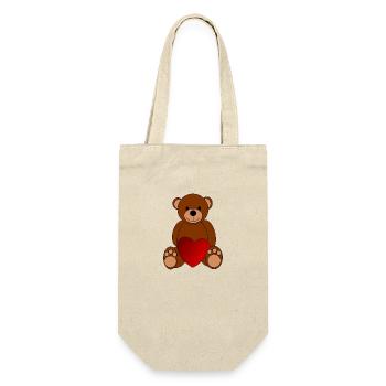 Teddy Bär Herz Bärchen Valentinstag Geschenk Liebe - Geschenkbeutel für Flaschen - Natur - Vorne