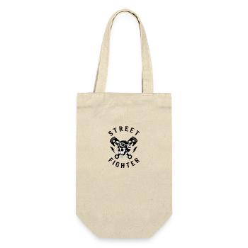 street fighter, biker, Motorrad, Totenkopf - Geschenkbeutel für Flaschen - Natur - Vorne