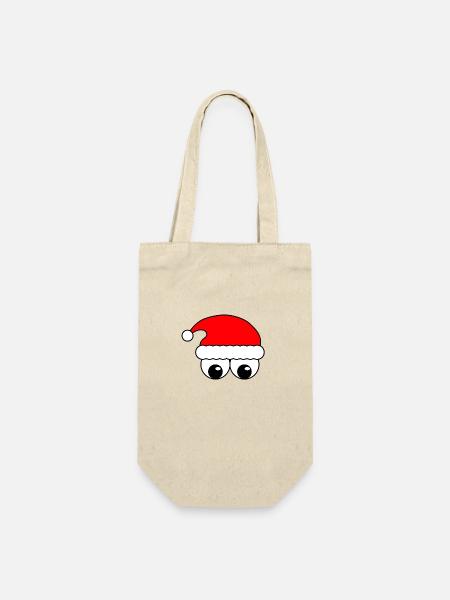 Lustiger Weihnachtsmann - Geschenkbeutel für Flaschen - Natur