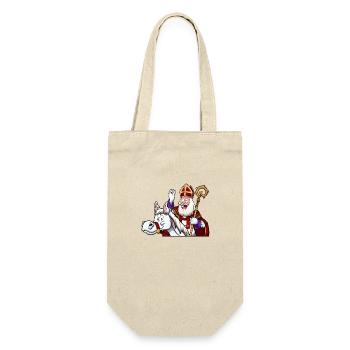 Sankt Nikolaus zu Pferd - Geschenkbeutel für Flaschen - Natur - Vorne