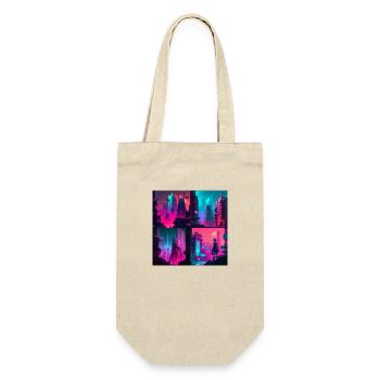 strange new world city im cyber punk style neon - Geschenkbeutel für Flaschen - Natur - Vorne