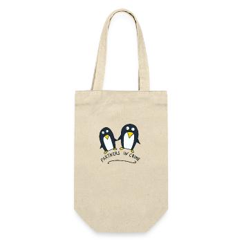 partners in crime, süße Pinguine - Geschenkbeutel für Flaschen - Natur - Vorne