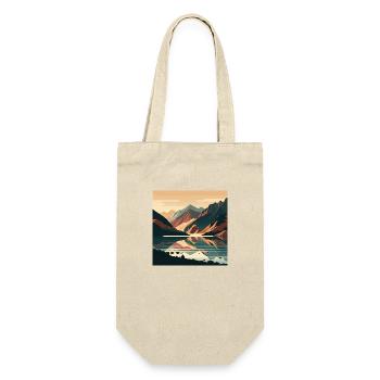 Minimalistische Berglandschaft mit See - Geschenkbeutel für Flaschen - Natur - Vorne