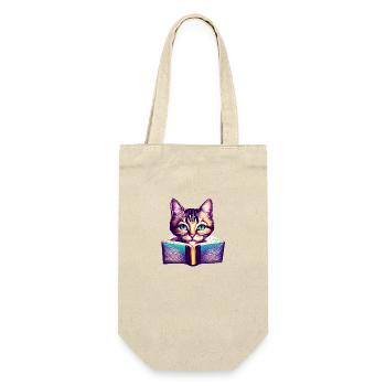 Hauskatze Buch Katze Bücher Kater Lesen Kätzchen - Geschenkbeutel für Flaschen - Natur - Vorne