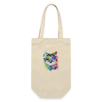 Watercolor Cat Coole Katze - Geschenkbeutel für Flaschen - Natur - Vorne