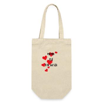 Muttertag - Mama ist die Beste Herzen - Geschenkbeutel für Flaschen - Natur - Vorne