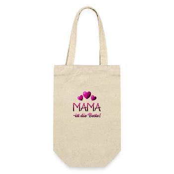 Mama ist die Beste - Geschenkbeutel für Flaschen - Natur - Vorne