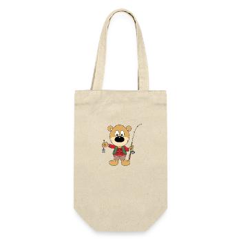 BÄR - TEDDY - ANGLER - ANGELN - FISCHER - TIER - Geschenkbeutel für Flaschen - Natur - Vorne
