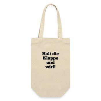 T-Shirt "Halt die Klappe und wirf!" - Geschenkbeutel für Flaschen - Natur - Vorne