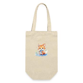 niedlicher, Baby Fuchs handgemalt, Wasserfarben - Geschenkbeutel für Flaschen - Natur - Vorne