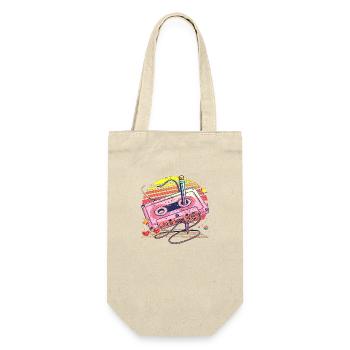 80er Jahre Retro Vintage lustig 70er Jahre Nostalgie Musik Liebe - Geschenkbeutel für Flaschen - Natur - Vorne
