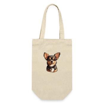 Kleiner Chihuahua Hund im Cartoon Stil - Geschenkbeutel für Flaschen - Natur - Vorne