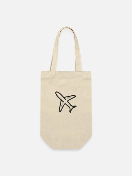 T-Shirt mit Flugzeugmotiv - Geschenkbeutel für Flaschen - Natur