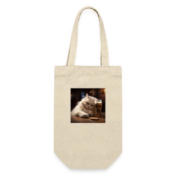 chillende Katze mit Bier | chilled cat with beer - Geschenkbeutel für Flaschen - Natur - Vorne