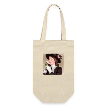 Elegant Vintage Woman Smelling A Pretty Pink Rose - Gift Bag for Bottles - nature - Front
