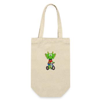 FAHRRAD - RAD - RADFAHRER - DRACHE - KIND - BABY - Geschenkbeutel für Flaschen - Natur - Vorne