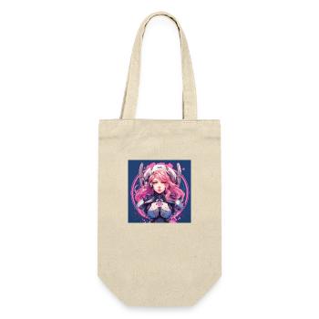 Meccha Anime Girl rosa - Geschenkbeutel für Flaschen - Natur - Vorne