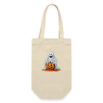 Drôle de citrouille d’Halloween avec un fantôme mignon - Sac à bouteille - nature - Devant