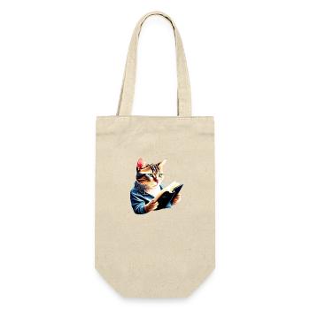 Katze Buch Kätzchen Bücher Lesen Hauskatze Kater - Geschenkbeutel für Flaschen - Natur - Vorne