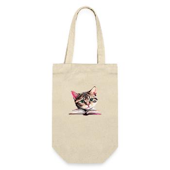 Katze Bücher Kater Buch Kätzchen Lesen Hauskatze - Geschenkbeutel für Flaschen - Natur - Vorne