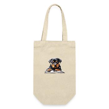 Rottweiler Rottweilerwelpe Hund Buch lesen Hunde - Geschenkbeutel für Flaschen - Natur - Vorne