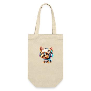 Puppy, Dog, Yorkshire Terrier, Listening to Music - Gift Bag for Bottles - nature - Front