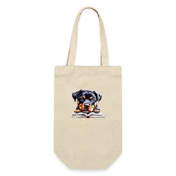 Rottweiler Hund Buch lesen Rottweilerwelpe Hunde - Geschenkbeutel für Flaschen - Natur - Vorne
