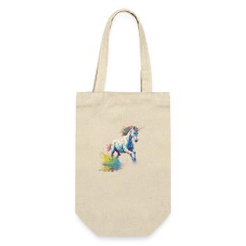 Einhorn in Farbpalette - Geschenkbeutel für Flaschen - Natur - Vorne