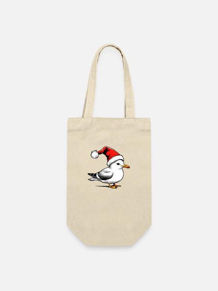 Weihnachts-Möwe mit Mütze - Geschenkbeutel für Flaschen - Natur