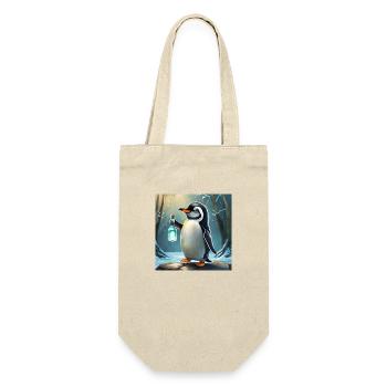 Pinguin mit einer Gin-Tonic-Flasche in der Hand - Geschenkbeutel für Flaschen - Natur - Vorne