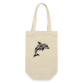 Springender süßer Tattoo Delfin - Geschenkbeutel für Flaschen - Natur - Vorne