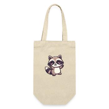 Niedlicher Kawaii-Waschbär tanzt und lächelt - Geschenkbeutel für Flaschen - Natur - Vorne