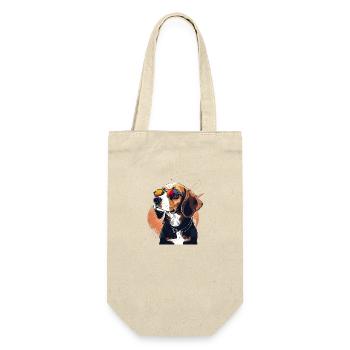 Cooler Beagle Hund mit Krawatte und Sonnenbrille - Geschenkbeutel für Flaschen - Natur - Vorne