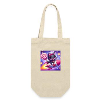 Space Kitty mit Lolli und rosa Schlaufe im Weltall - Geschenkbeutel für Flaschen - Natur - Vorne