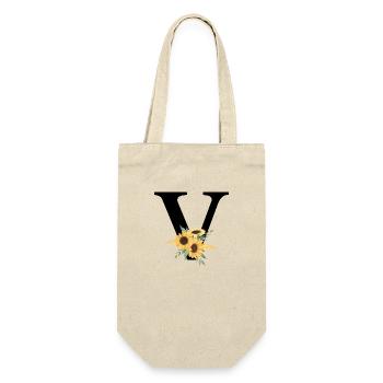 Buchstabe v blumige Sonnenblume - Geschenkbeutel für Flaschen - Natur - Vorne